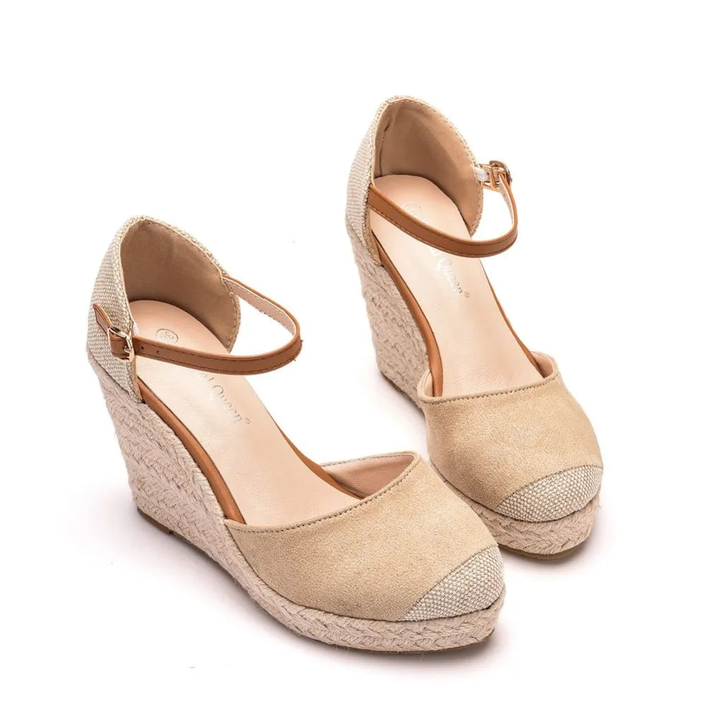 Gold Raffia Wedge Sandals