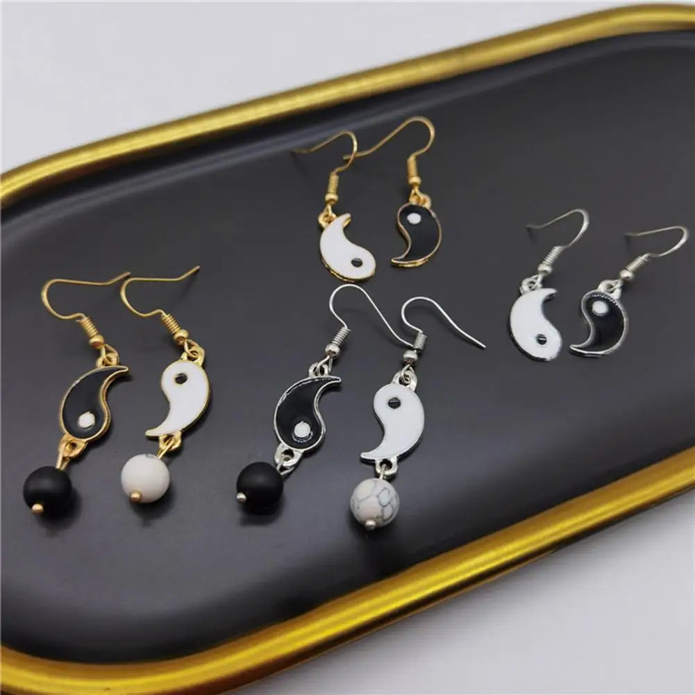 Drip Oil Yin and Yang Drop Earrings