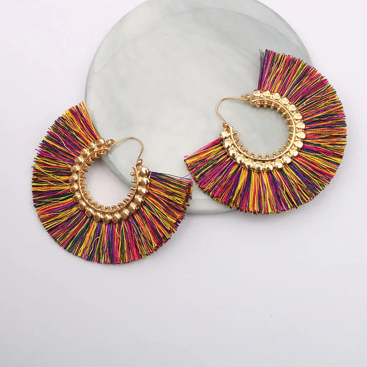 Rattan Raffia Tassel Pendant Earrings