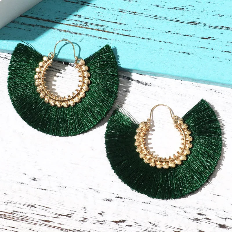 Rattan Raffia Tassel Pendant Earrings