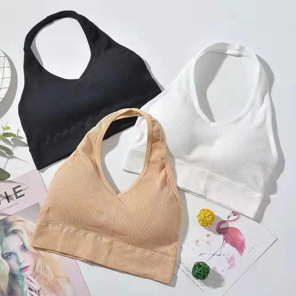 Solid Halter Backless Sport Bra