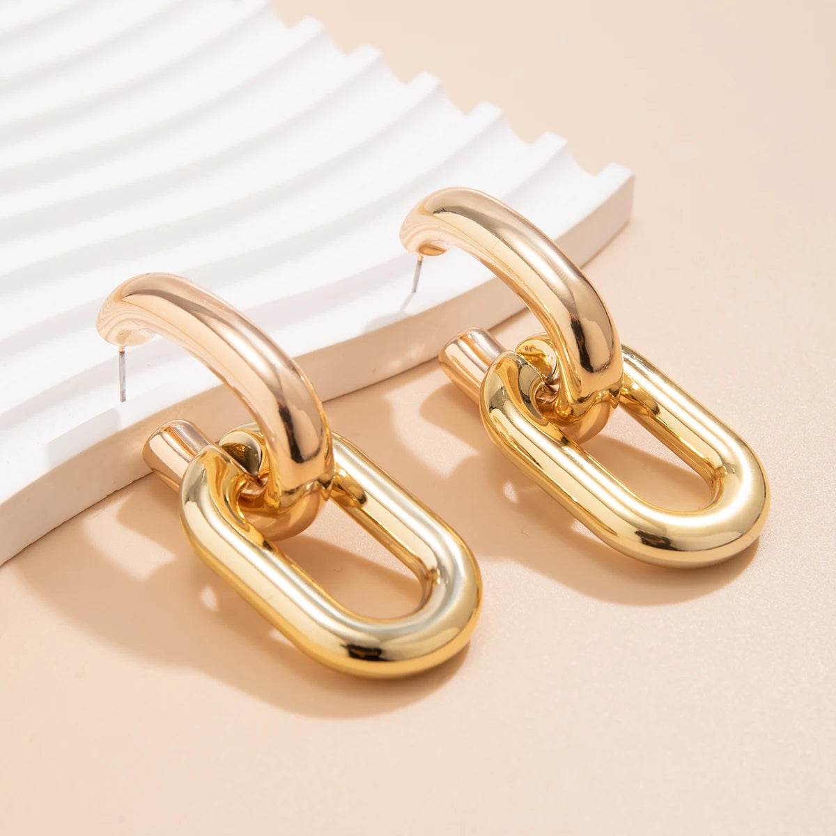 Vintage Geometric U-Shape Link Drop Earrings