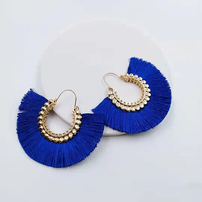 Rattan Raffia Tassel Pendant Earrings
