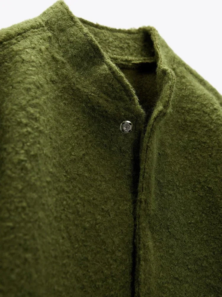 Oversized Autumn Bomber Jacket with Hidden Buttons