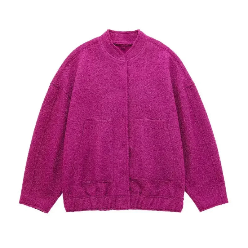Oversized Autumn Bomber Jacket with Hidden Buttons