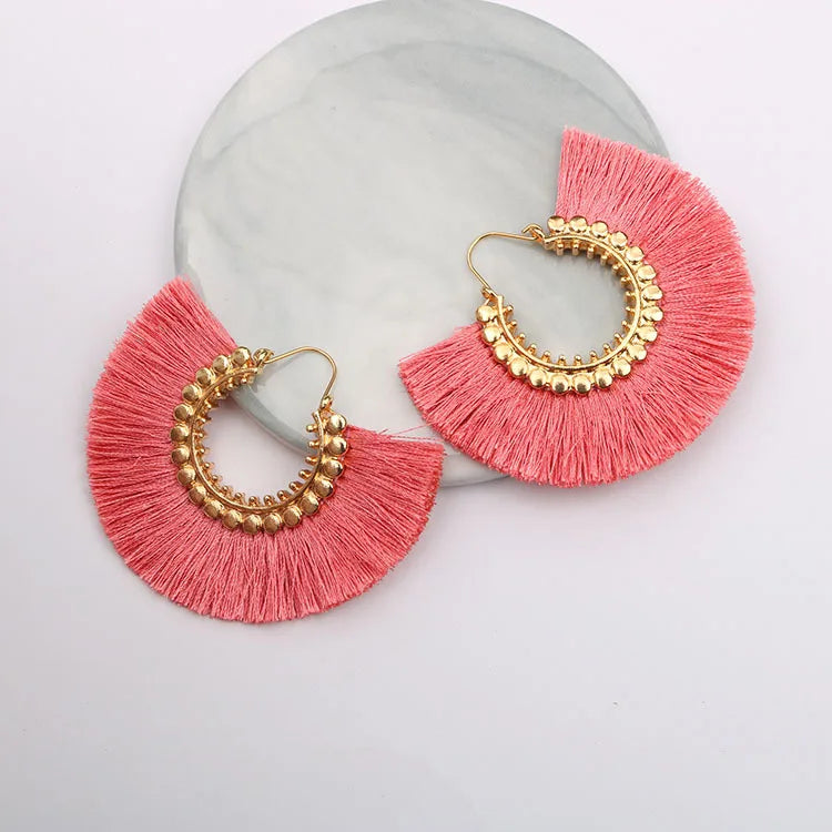 Rattan Raffia Tassel Pendant Earrings