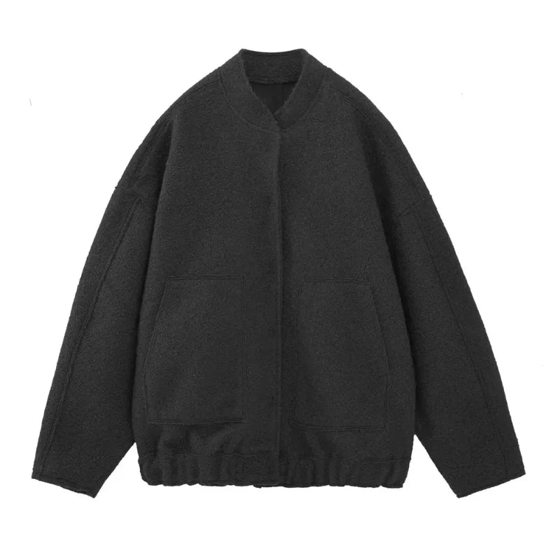 Oversized Autumn Bomber Jacket with Hidden Buttons