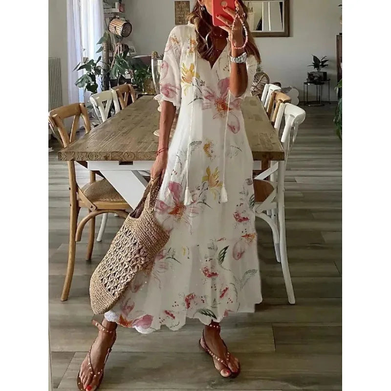Flower Print Bohemian Dress