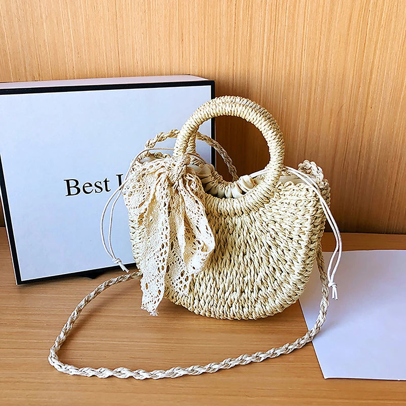 Handmade Rattan Half-Moon Bag