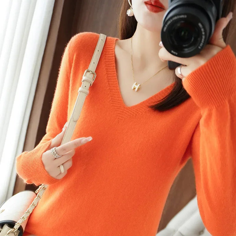 Stand Collar Solid Color Embroidery Sweater