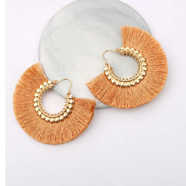 Rattan Raffia Tassel Pendant Earrings