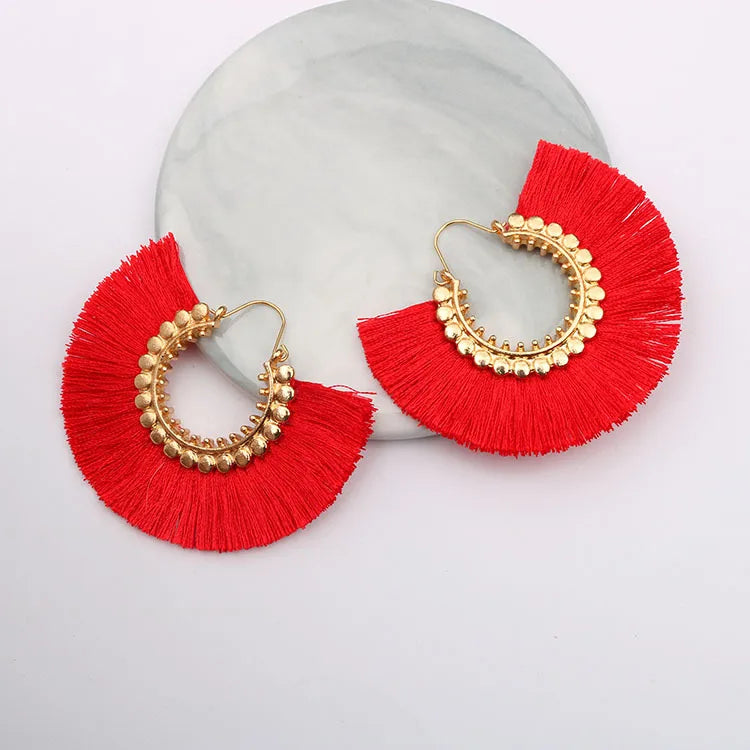 Rattan Raffia Tassel Pendant Earrings
