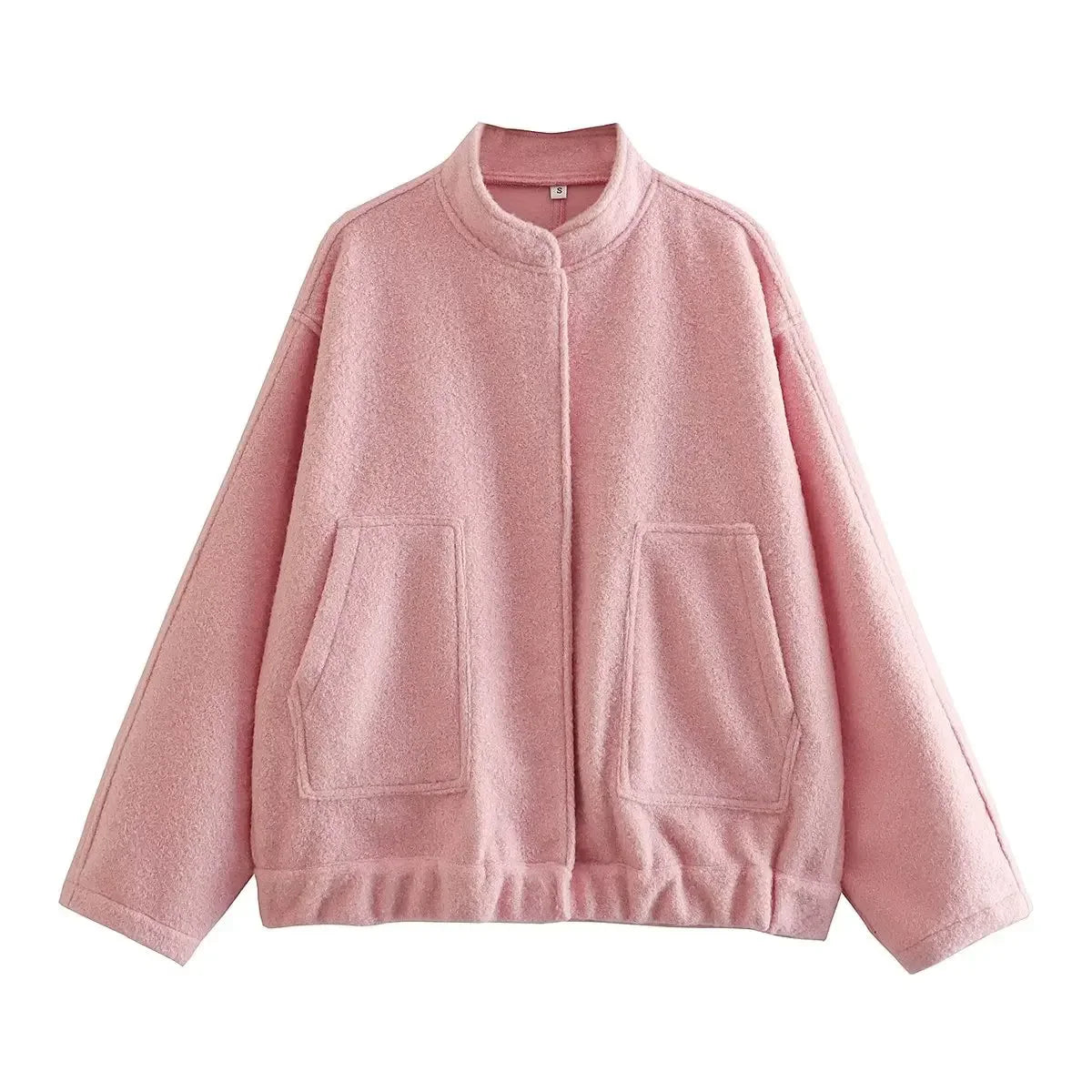Oversized Autumn Bomber Jacket with Hidden Buttons