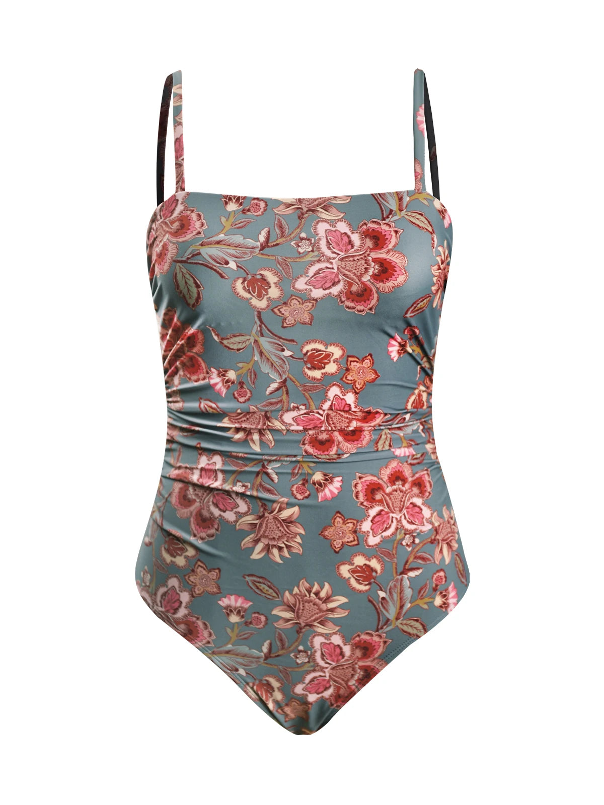Leaf Print Square Neck One-Piece Swimsuit