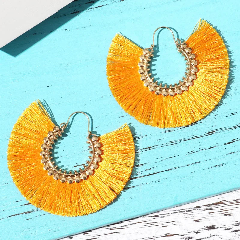 Rattan Raffia Tassel Pendant Earrings