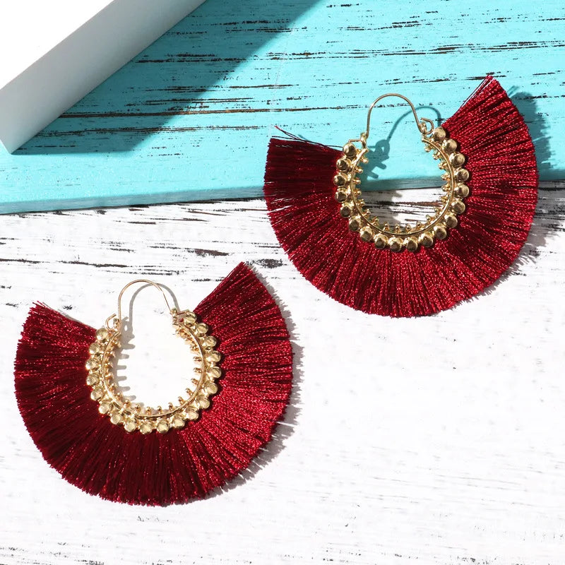 Rattan Raffia Tassel Pendant Earrings