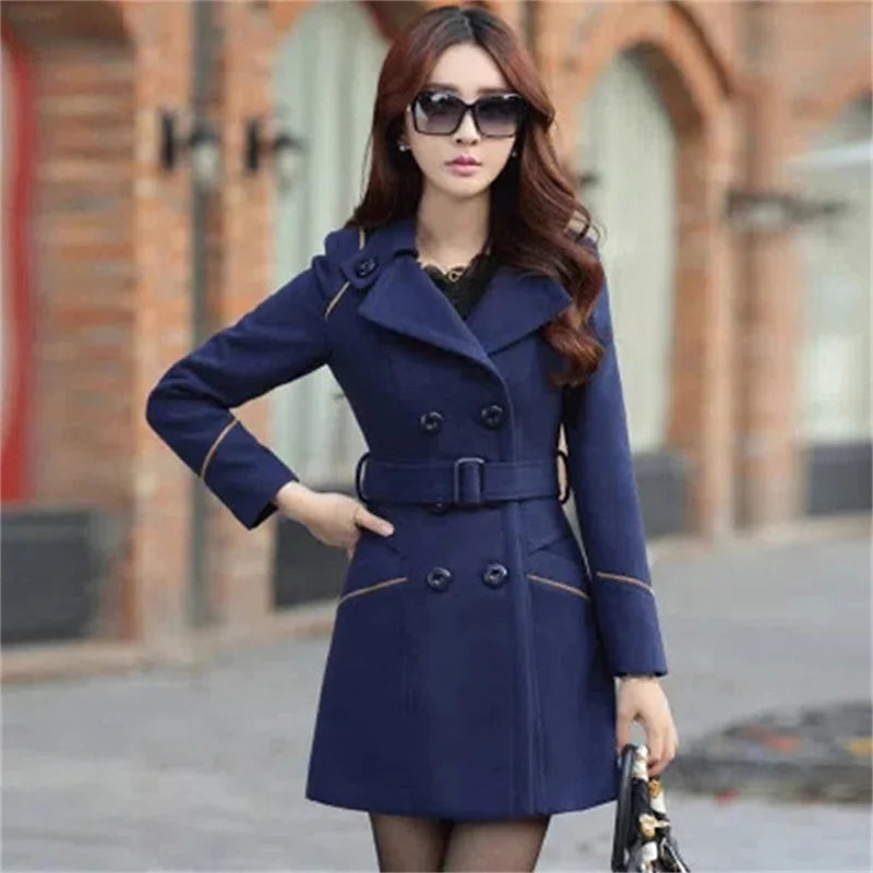 Elegant Office Solid Long Trench Coat