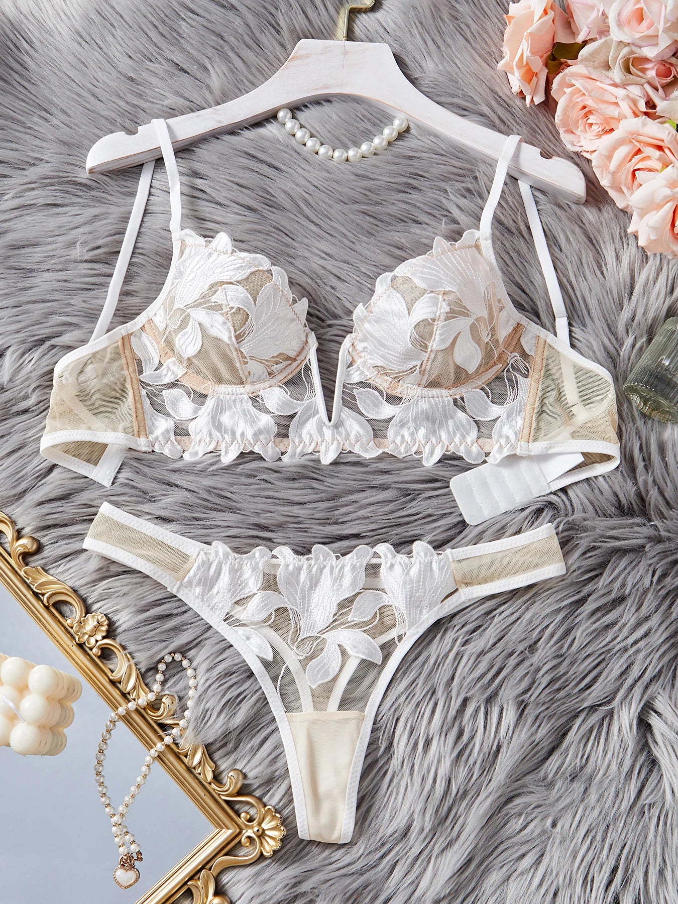 3D Mesh Embroidery Lingerie Set
