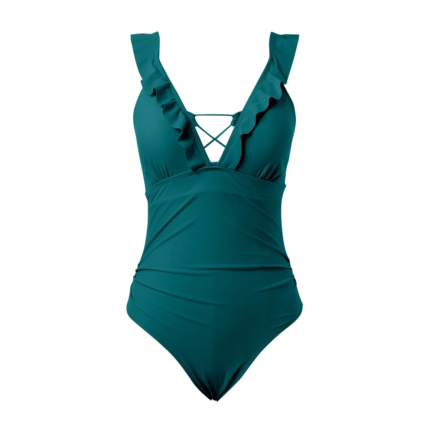 Ruffled V-neck Lace Up Monokini