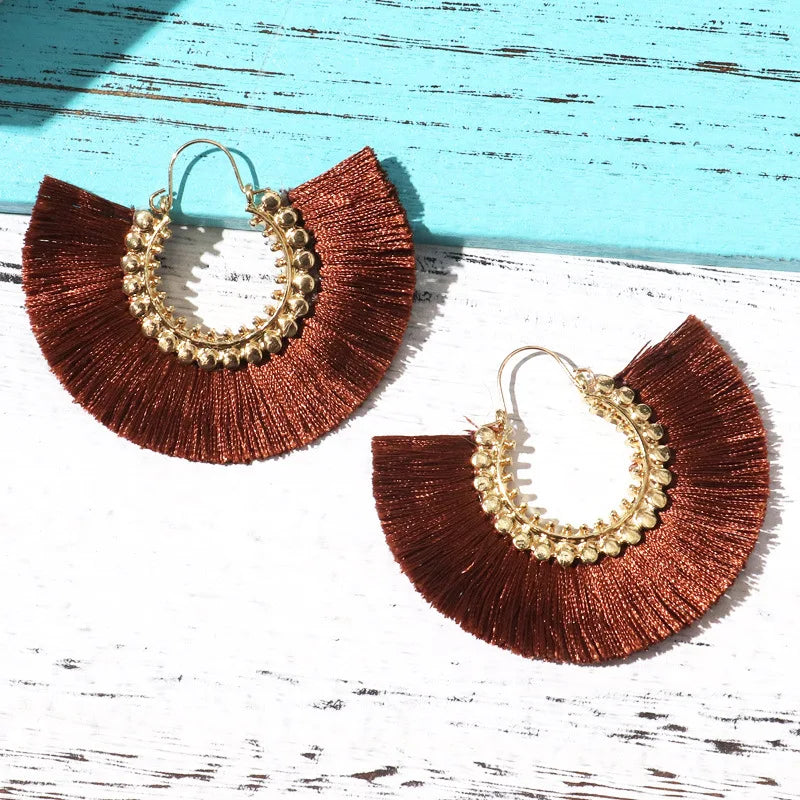 Rattan Raffia Tassel Pendant Earrings