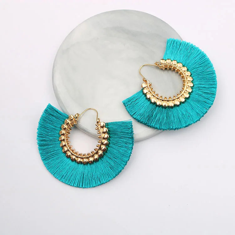 Rattan Raffia Tassel Pendant Earrings