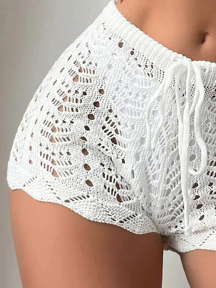 Trendy Open Waist Drawstring Knit Shorts