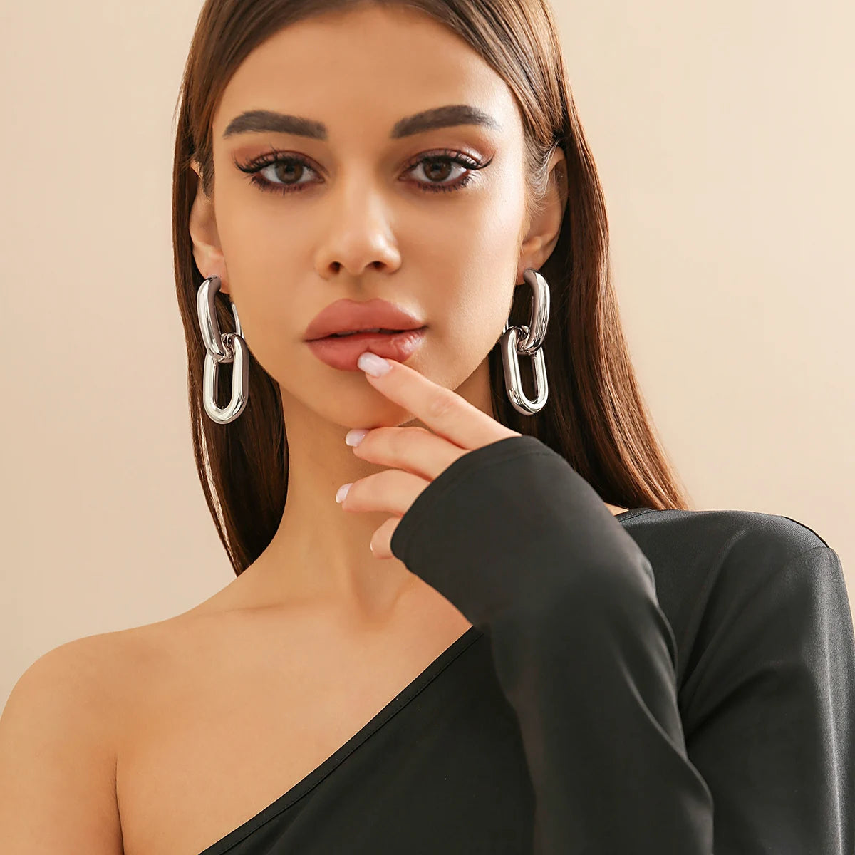Vintage Geometric U-Shape Link Drop Earrings