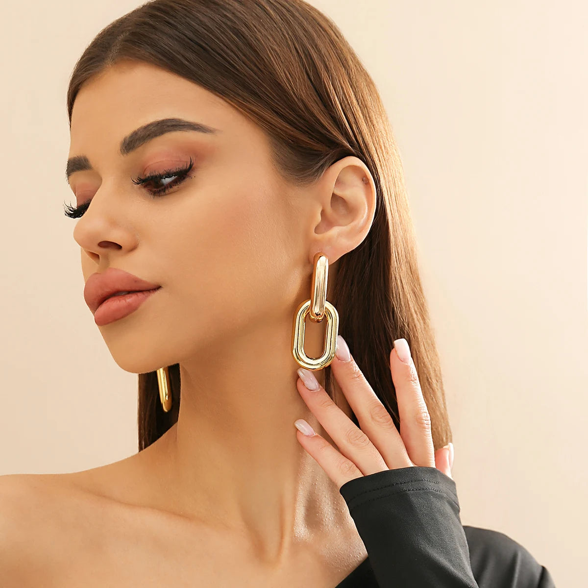 Vintage Geometric U-Shape Link Drop Earrings