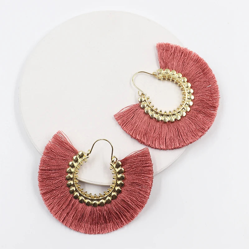 Rattan Raffia Tassel Pendant Earrings