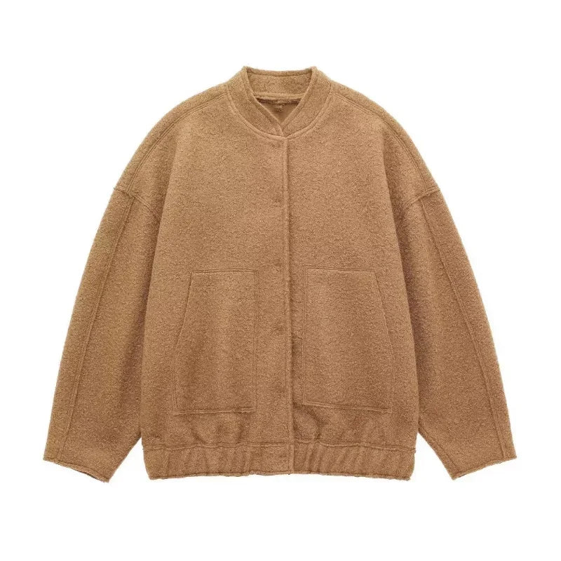 Oversized Autumn Bomber Jacket with Hidden Buttons