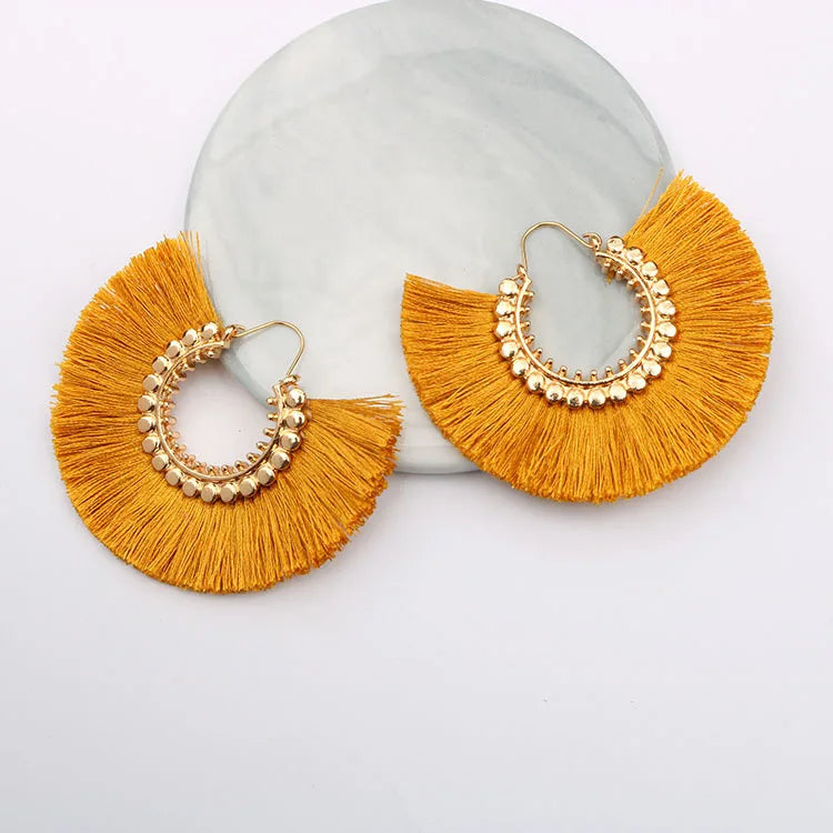 Rattan Raffia Tassel Pendant Earrings