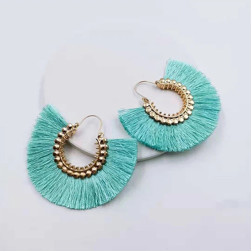 Rattan Raffia Tassel Pendant Earrings