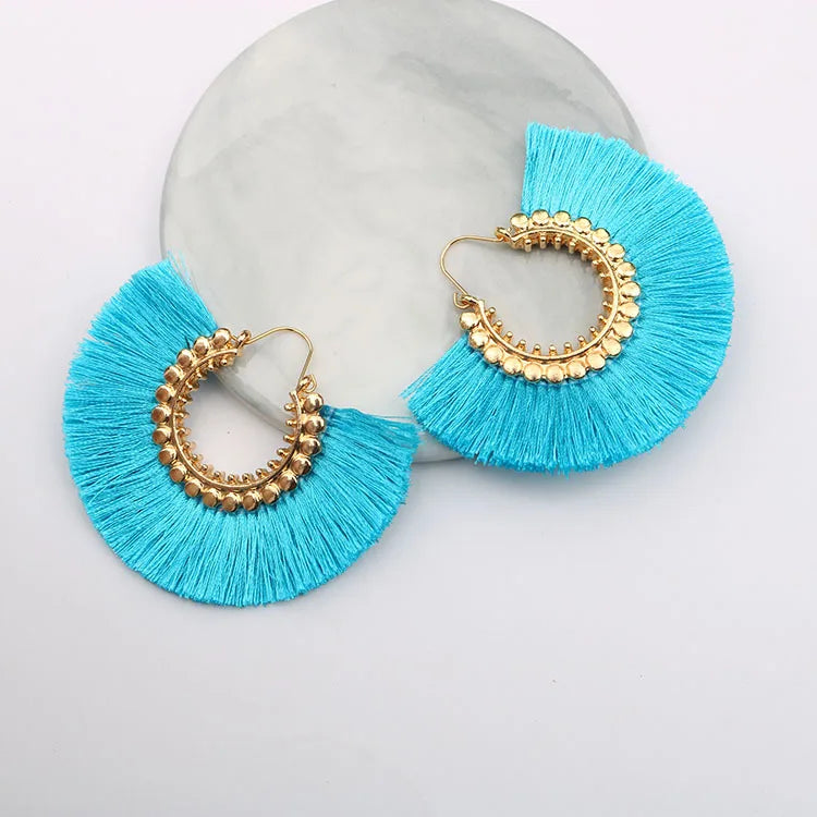 Rattan Raffia Tassel Pendant Earrings