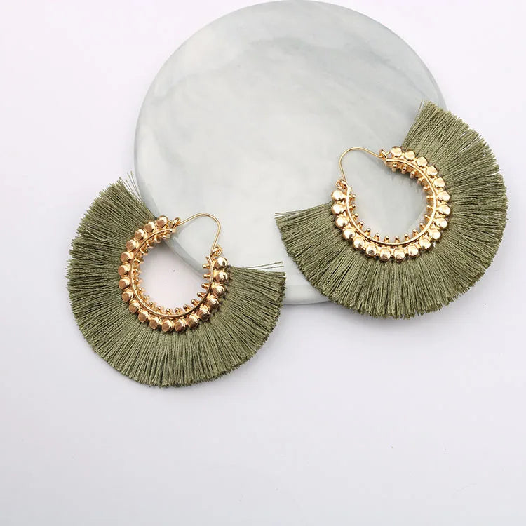 Rattan Raffia Tassel Pendant Earrings