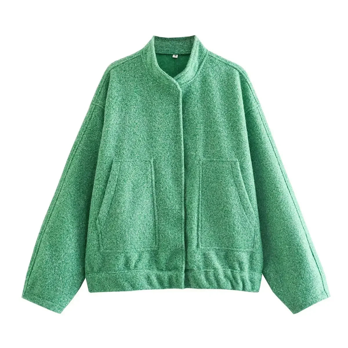 Oversized Autumn Bomber Jacket with Hidden Buttons
