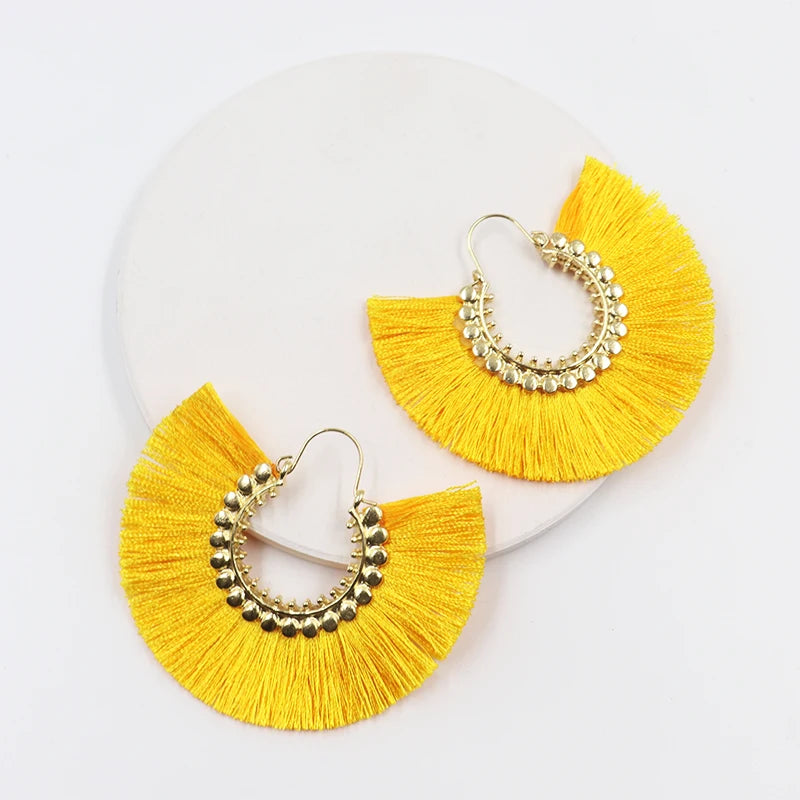 Rattan Raffia Tassel Pendant Earrings