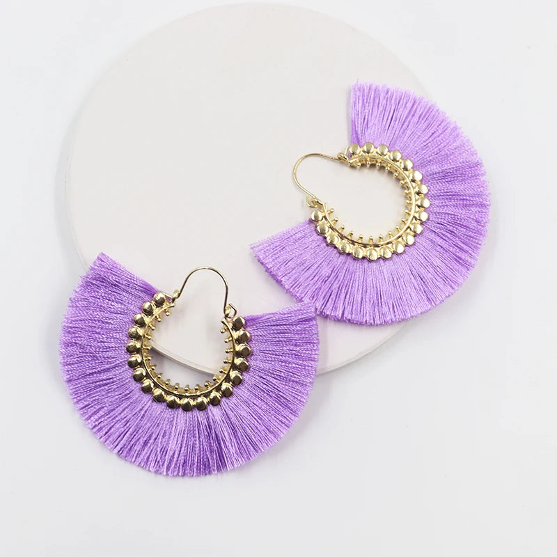 Rattan Raffia Tassel Pendant Earrings