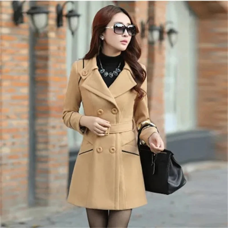Elegant Office Solid Long Trench Coat