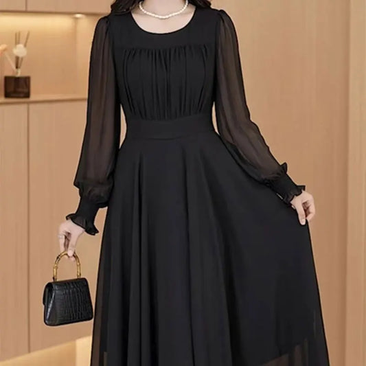 Solid Black Midi Dress