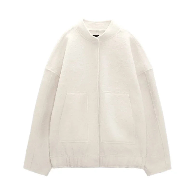 Oversized Autumn Bomber Jacket with Hidden Buttons