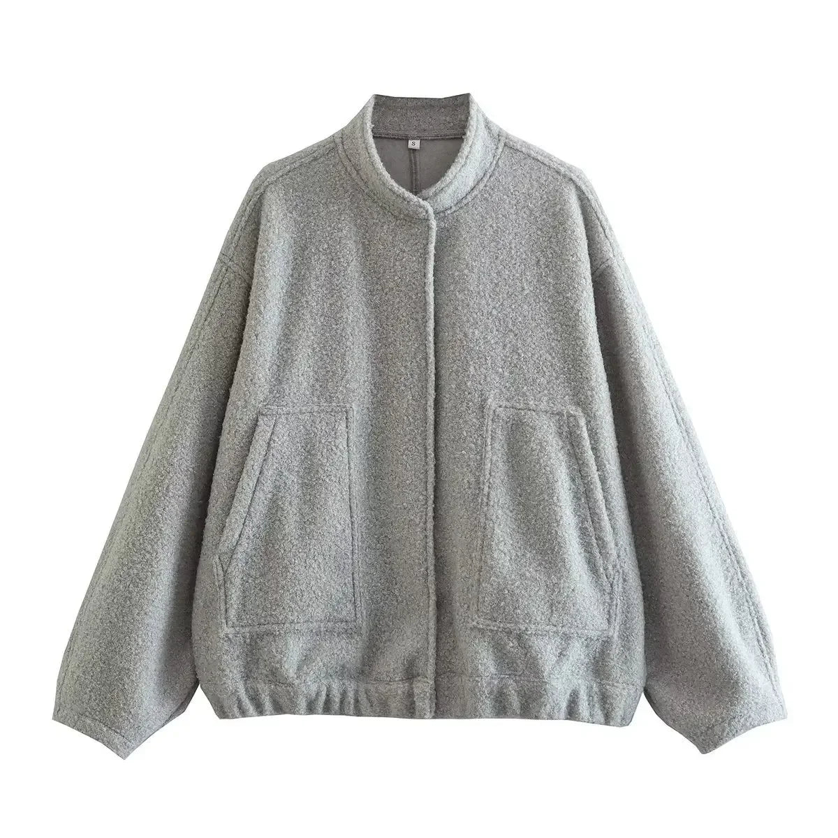 Oversized Autumn Bomber Jacket with Hidden Buttons