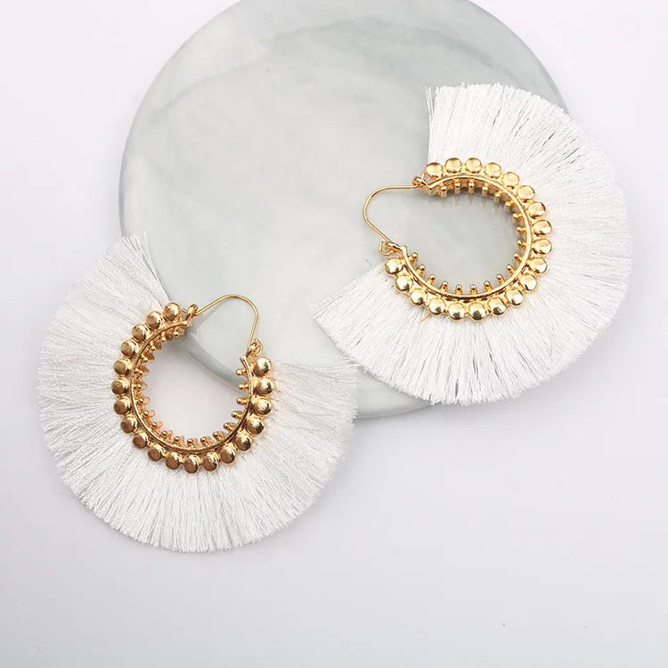 Rattan Raffia Tassel Pendant Earrings
