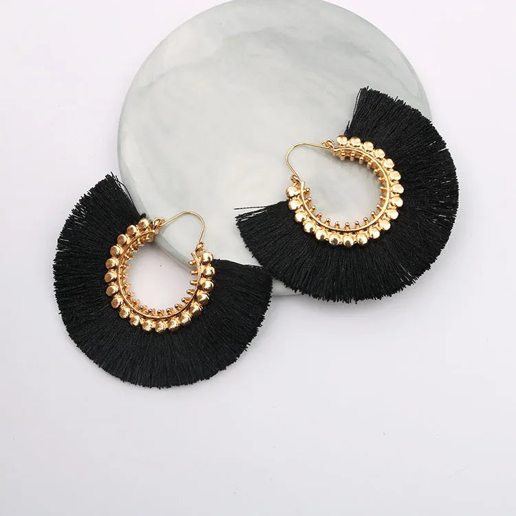 Rattan Raffia Tassel Pendant Earrings