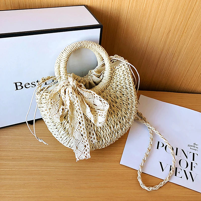 Handmade Rattan Half-Moon Bag
