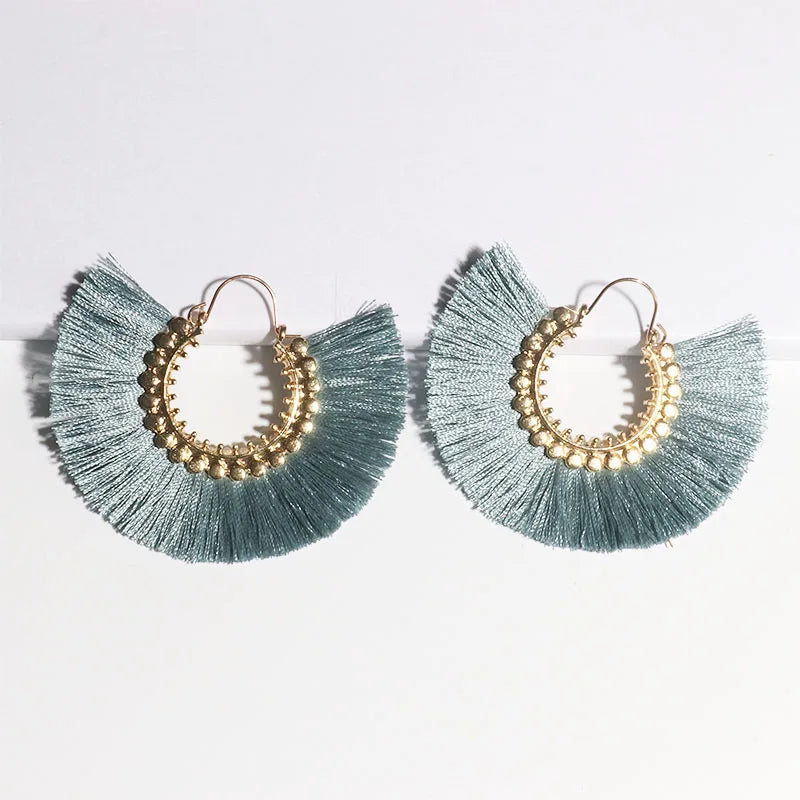 Rattan Raffia Tassel Pendant Earrings