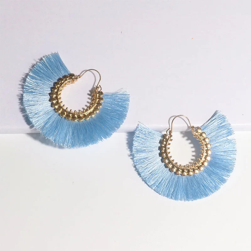 Rattan Raffia Tassel Pendant Earrings