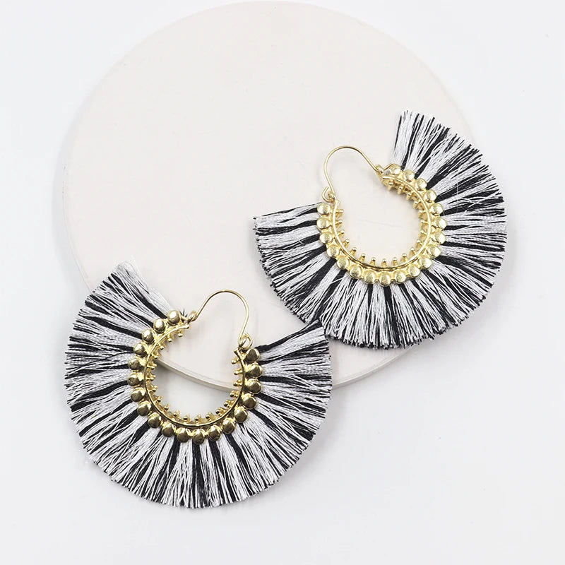 Rattan Raffia Tassel Pendant Earrings