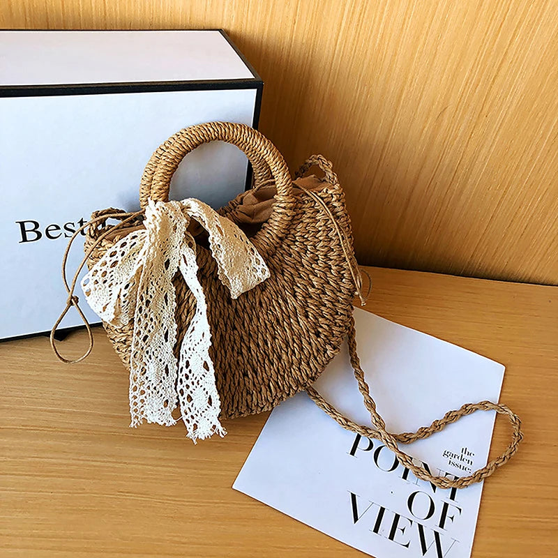 Handmade Rattan Half-Moon Bag