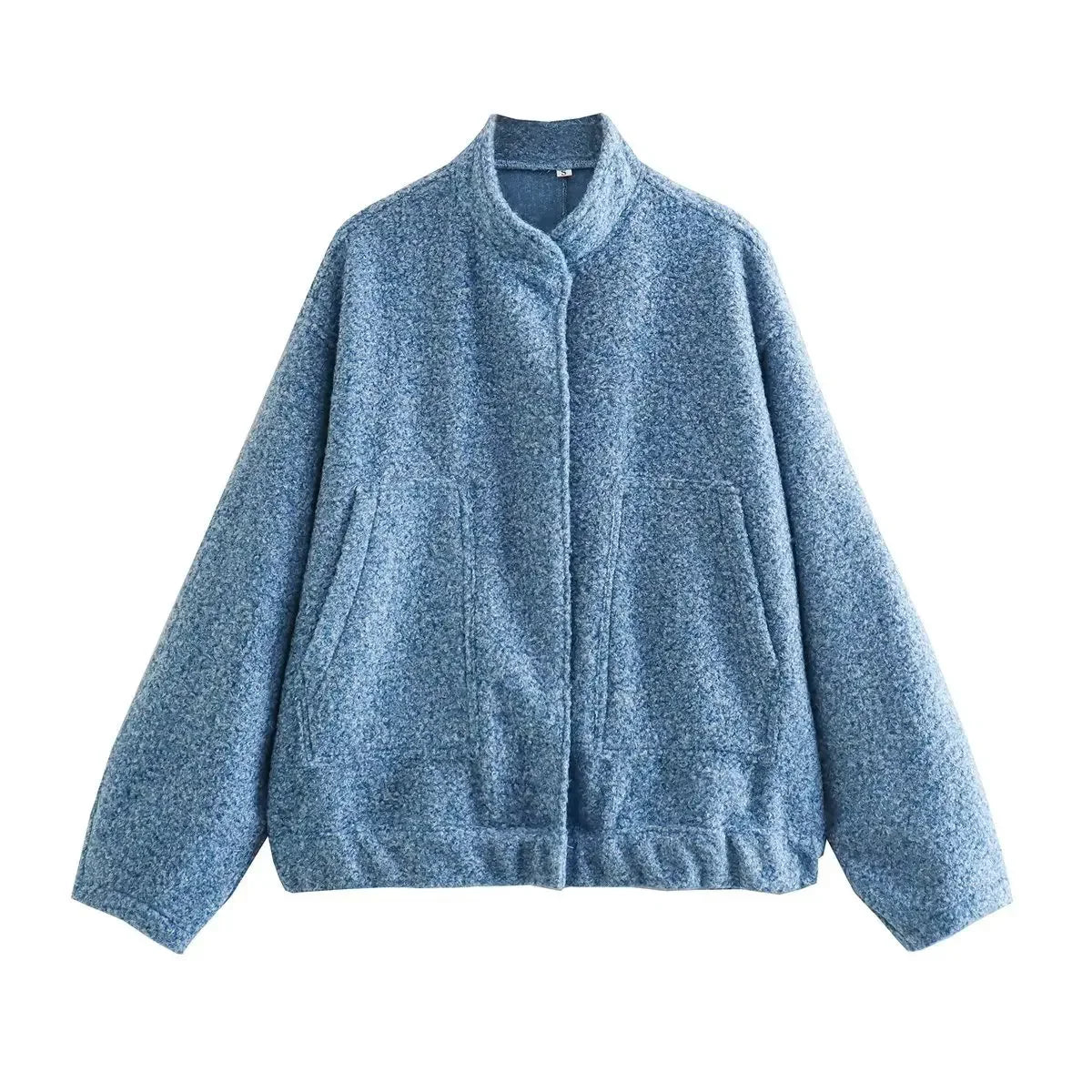 Oversized Autumn Bomber Jacket with Hidden Buttons