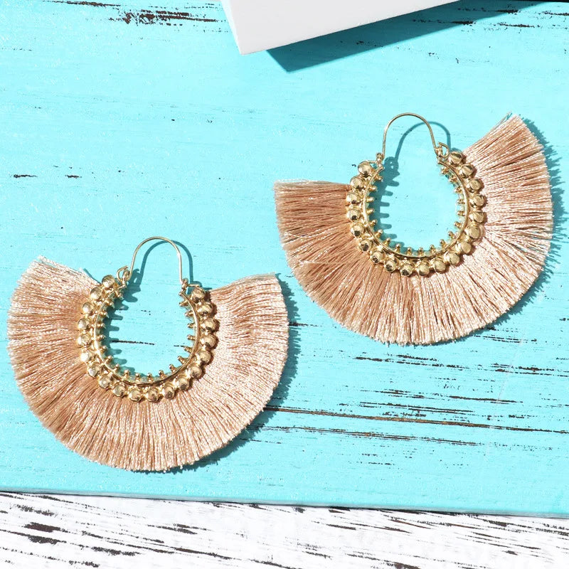 Rattan Raffia Tassel Pendant Earrings